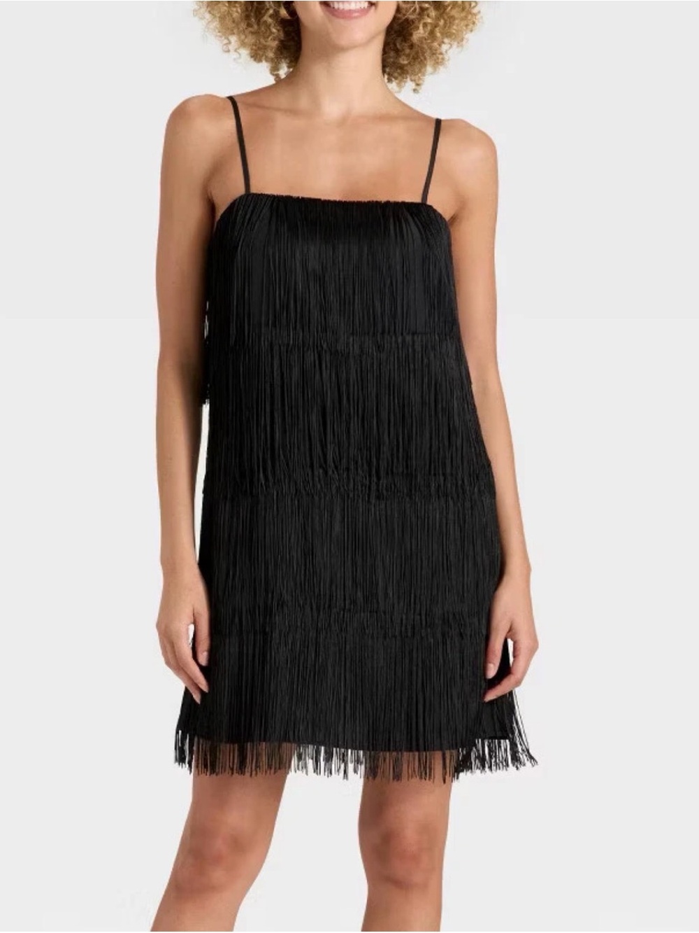 A New Day Black Fringe Slip Dress Small NWT
